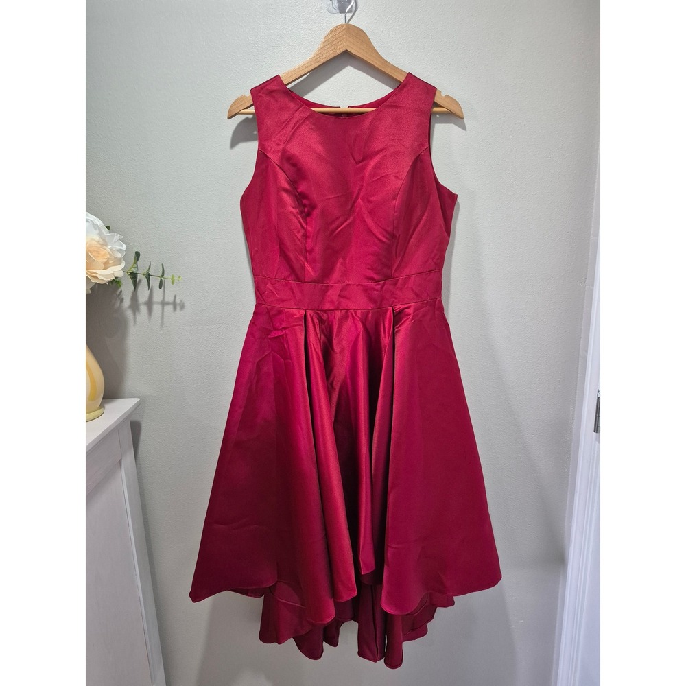 Chiclody Red Satin High-Low‎ Sleeveless Cocktail Dress Size 14 Formal Party